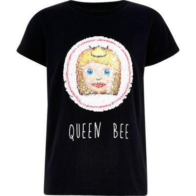 Girls black &#39;queen bee&#39; T-shirt